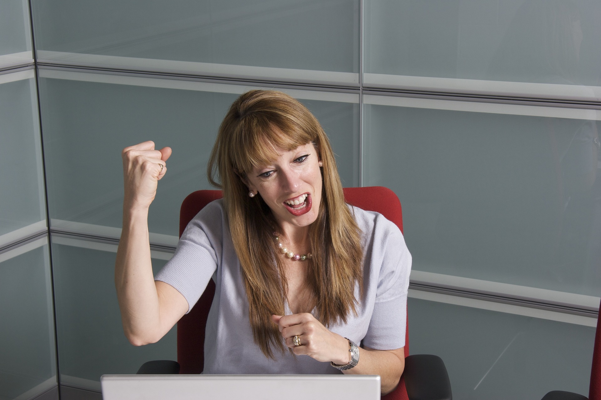 Excited person celebrating a new product launch