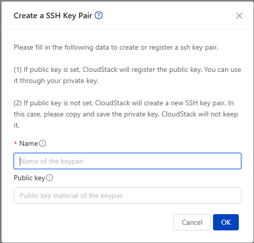 Create a SSH Key Pair dialog